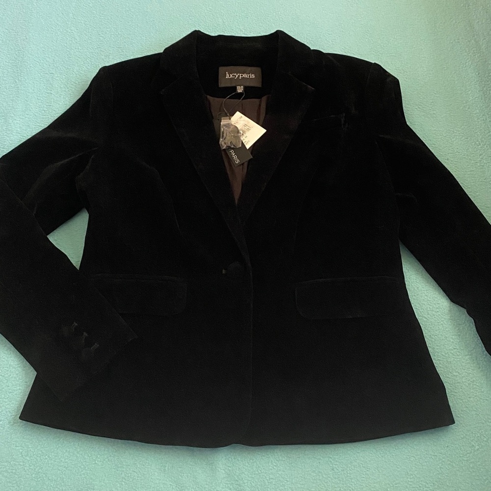 LUCY PARIS velvet black blazer coat one button closure pockets NWT NEW size M
